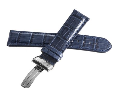 Aqua Master Mens 22mm  Dark Blue Alligator Leather Silver Buckle Band For Cheap