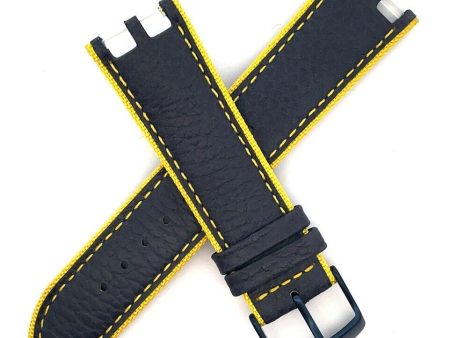 Versace Men s 22mm x 20mm Navy Blue Yellow Leather Watch Band Strap Cheap