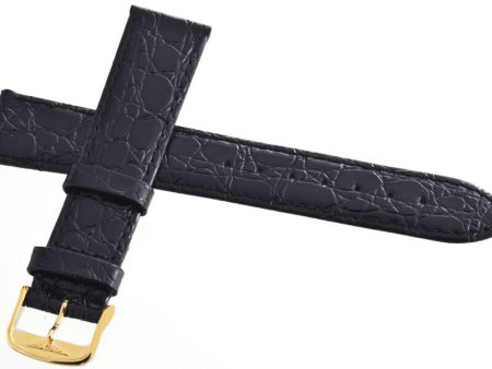 18mm Longines Black Replacement Watch Band Strap Gold-Tone Buckle L682100662 Online now