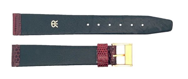 Revue Thommen 16mm Shiny Burgundy Lizard Leather Gold Buckle Watch Band NOS For Cheap