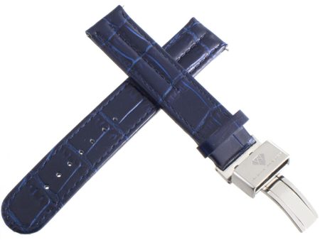 Aqua Master 18mm Dark Blue Leather Watch Band With St. Steel Deployment Clasp Supply