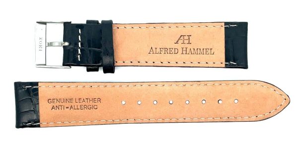 Alfred Hammel 20mm Black Alligator Leather  Men s Watch Band on Sale