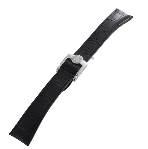 Raymond Weil Men s 20mm x 16mm Black Leather Silver Buckle Watch Band V3.15 Online