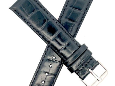 Alfred Hammel 20mm Black Alligator Leather  Men s Watch Band on Sale