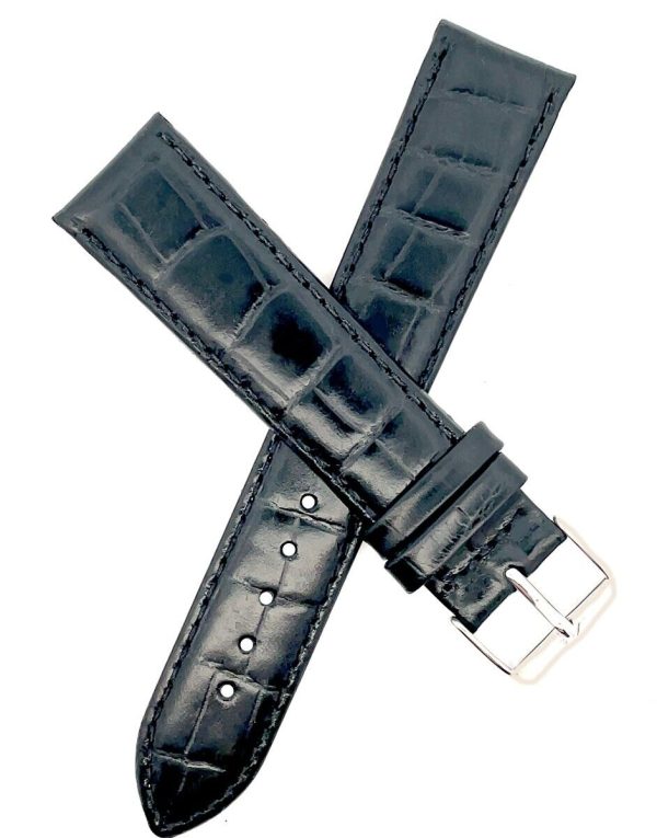 Alfred Hammel 20mm Black Alligator Leather  Men s Watch Band on Sale