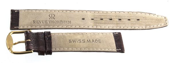 Revue Thommen 17mm Brown Lizard Leather Gold Buckle Watch Band Strap NOS Online Hot Sale