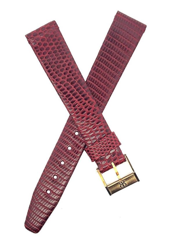 Revue Thommen 16mm Shiny Burgundy Lizard Leather Gold Buckle Watch Band NOS For Cheap