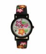 BETSEY JOHNSON BJ00677-04 3D PINK FLORAL FLOWER CHILD BLACK BAND WATCH For Sale