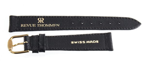 Revue Thommen 17mm Black Leather Gold Buckle Watch Band Strap NOS Discount