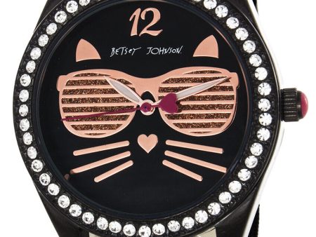 Betsey Johnson Women s Black Cat Dial Stainless Steel Band Watch BJ00685-08 For Discount