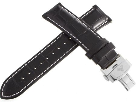 Aqua Master Mens 22mm Black Leather Watch Band Strap W  Stainless Steel Buckle For Sale