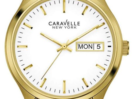 Caravelle New York 44C106 White Dial Yellow Gold Stainless Steel Men s Watch For Discount