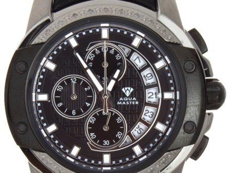 Aqua Master Men s Steel Case Black Leather Chrono Diamond Quartz Watch W#347 Online Sale