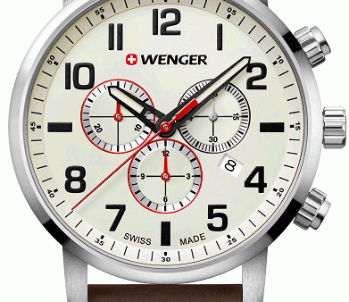 Wenger 01.1543.105 Attitude Beige Dial Brown Leather Strap Chrono Men s Watch For Cheap