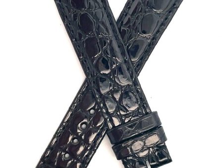 Cartier Womens 18mm x 16mm Shiny Black Leather Watch Band Strap Online now