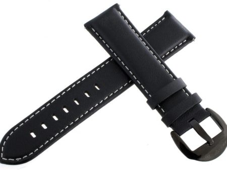 Aqua Master 22mm Black Leather Watch Band with Black Stainless Steel Pin clasp For Cheap