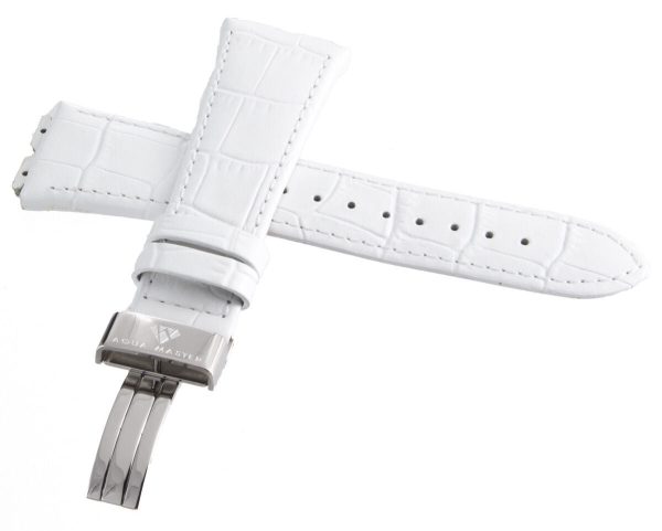 Aqua Master Men s 21mm Widens to 28mm White Leather Special Watch Band Strap Cheap