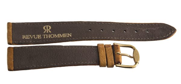 Revue Thommen 17mm Light Brown Leather Gold Buckle Watch Band Strap NOS Online now