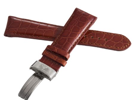 Aqua Master Men s 24mm Brown Alligator Leather Silver Buckle Double Pin Band Online now