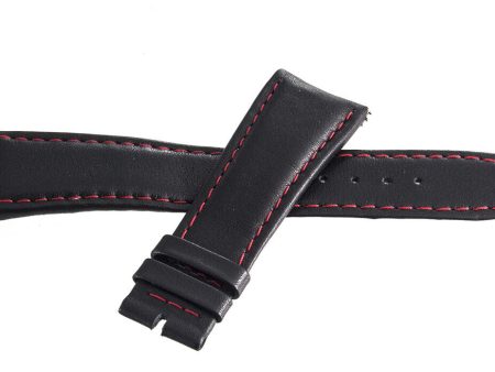 Raymond Weil Men 23mm x 18mm Black Leather Watch Band W Red Stitching Cheap