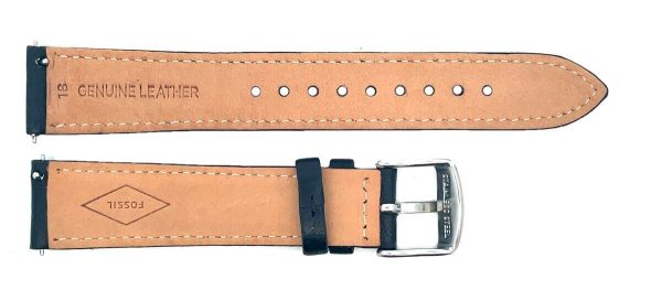 18mm Black Leather Fossil Silver Buckle Watch Band Strap Online now