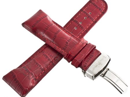 24mm Techno Master Red Leather Watch Band Strap Online